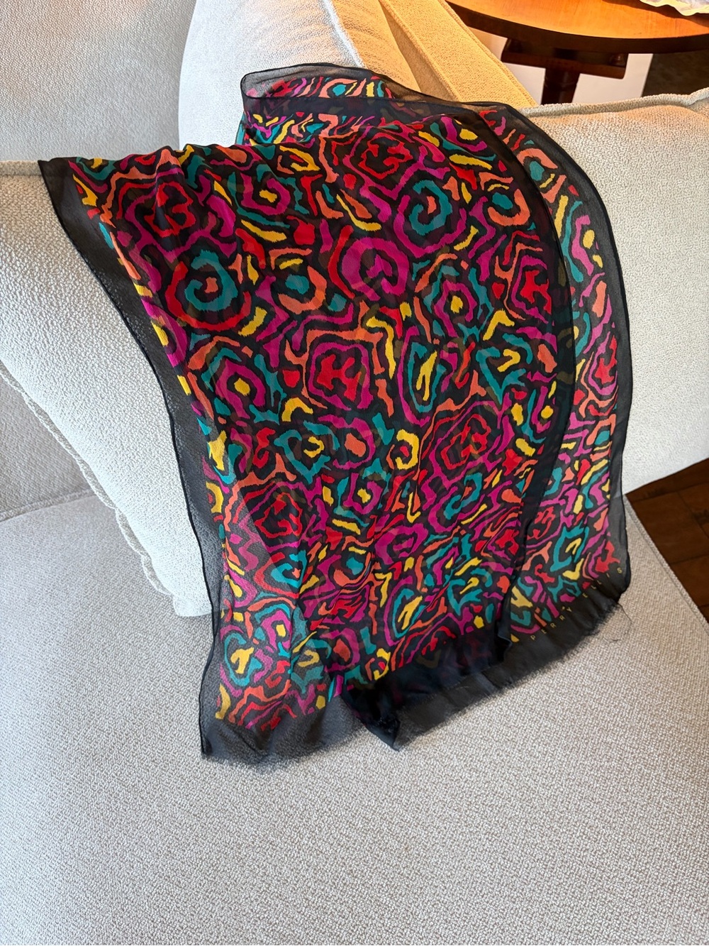 Perry Ellis Black Scarf with Neon Multicolor Animal Print